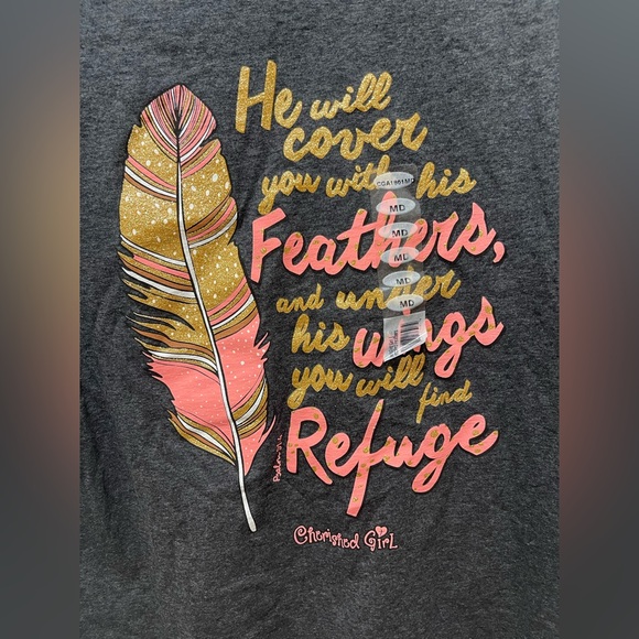 ✝️ Kerusso Cherished Girl Women's Cherished Feathers T-Shirt, Black Heather M - Picture 7 of 8